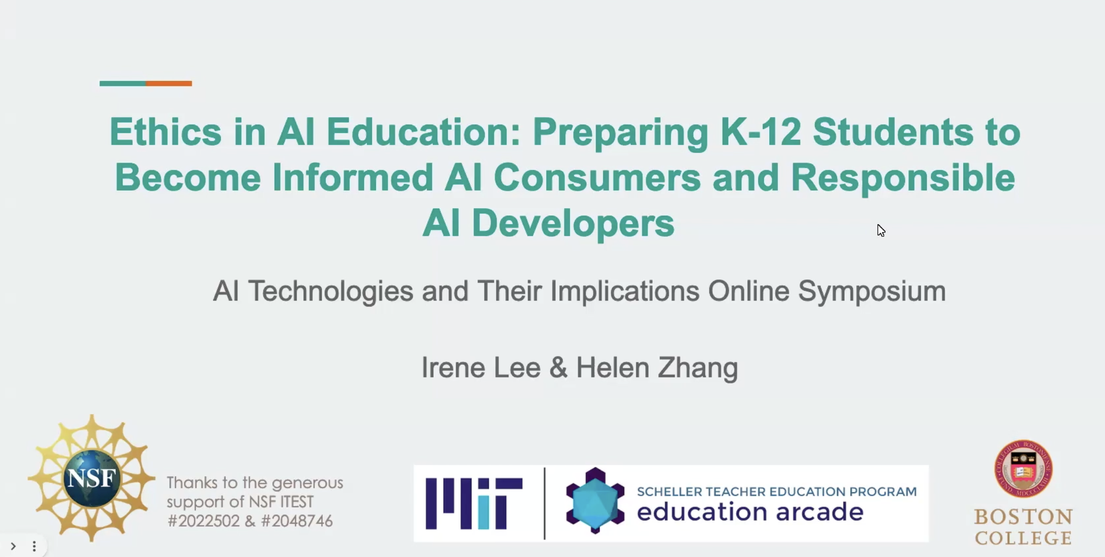 Symposium on AI Technologies and Their Implications: Ethics in AI Education